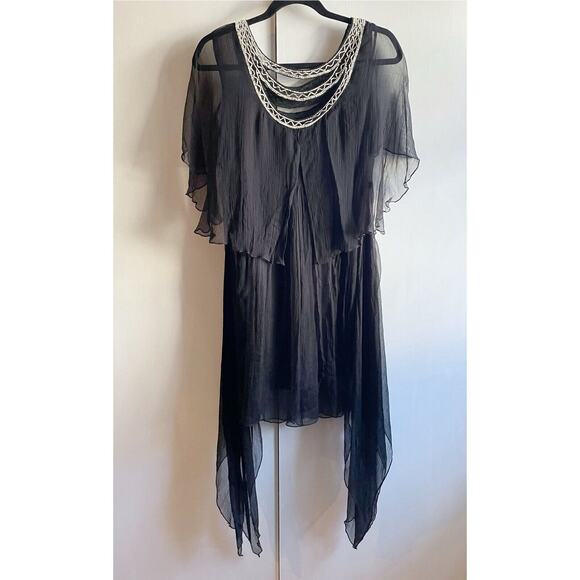Free People Black Dress Size XS Handkerchief Hem Beaded Neckline Flowy Boho - Picture 3 of 8